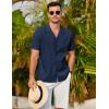 COOFANDY Mens 2025 Fashion Textured Shirts Short Sleeve Summer Beach Shirt Casual Button Down Shirts(Navy Blue)