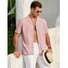 COOFANDY Mens 2025 Fashion Textured Shirts Short Sleeve Summer Beach Shirt Casual Button Down Shirts(Pink)