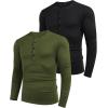 COOFANDY Men’s 2Pack Slim Fit Henley Shirts Long Sleeve Lightweight Fashion Casual Cotton Basic T Shirts(Black/Army Green)