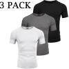 COOFANDY Men’s 3 Pack Workout T Shirts Short Sleeve Gym Bodybuilding Muscle Shirt Base Layer Fitness Tee Tops(01-black/White/Dark Grey)