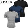COOFANDY Men’s 3 Pack Workout T Shirts Short Sleeve Gym Bodybuilding Muscle Shirt Base Layer Fitness Tee Tops(02-black/Navy Blue/Grey)