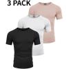 COOFANDY Men’s 3 Pack Workout T Shirts Short Sleeve Gym Bodybuilding Muscle Shirt Base Layer Fitness Tee Tops(Black/01-dark Grey/Pink)