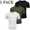 COOFANDY Men’s 3 Pack Workout T Shirts Short Sleeve Gym Bodybuilding Muscle Shirt Base Layer Fitness Tee Tops(White/Olive Green/Black)
