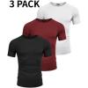 COOFANDY Men’s 3 Pack Workout T Shirts Short Sleeve Gym Bodybuilding Muscle Shirt Base Layer Fitness Tee Tops(Wine Red/White/Black)