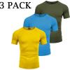 COOFANDY Men’s 3 Pack Workout T Shirts Short Sleeve Gym Bodybuilding Muscle Shirt Base Layer Fitness Tee Tops(Yellow/Light Blue/Olive Green)