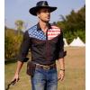 COOFANDY Men’s American Flag Button Down Shirt Western Cowboy Casual Long Sleeve Patriotic Shirts(Black)