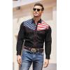 COOFANDY Men’s American Flag Button Down Shirt Western Cowboy Casual Long Sleeve Patriotic Shirts(Black)