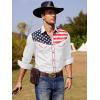 COOFANDY Men’s American Flag Button Down Shirt Western Cowboy Casual Long Sleeve Patriotic Shirts(White)