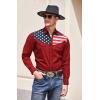 COOFANDY Men’s American Flag Button Down Shirt Western Cowboy Casual Long Sleeve Patriotic Shirts(White Flag Red)