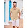COOFANDY Mens Beach Shirt Short Sleeve Button Down Shirts Casual Cuban Collared Summer Vacation Tropical Shirts(Light Khaki)