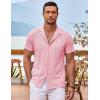 COOFANDY Mens Beach Shirt Short Sleeve Button Down Shirts Casual Cuban Collared Summer Vacation Tropical Shirts(Pink)