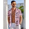 COOFANDY Mens Beach Shirt Short Sleeve Button Down Shirts Casual Cuban Collared Summer Vacation Tropical Shirts(Pink-coco)