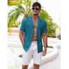 COOFANDY Mens Beach Shirt Short Sleeve Button Down Shirts Casual Cuban Collared Summer Vacation Tropical Shirts(Teal)