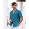 COOFANDY Mens Beach Shirt Short Sleeve Button Down Shirts Casual Cuban Collared Summer Vacation Tropical Shirts(Teal)