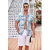 COOFANDY Mens Beach Shirt Short Sleeve Button Down Shirts Casual Cuban Collared Summer Vacation Tropical Shirts(White-blue Leaves)