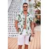 COOFANDY Mens Beach Shirt Short Sleeve Button Down Shirts Casual Cuban Collared Summer Vacation Tropical Shirts(White-green Pink Leaves)