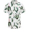 COOFANDY Mens Beach Shirt Short Sleeve Button Down Shirts Casual Cuban Collared Summer Vacation Tropical Shirts(White-green Pink Leaves)