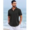 COOFANDY Men’s Beach Summer Shirts Linen Texture Shirts Short Sleeve Casual Button Down Shirt(Black)