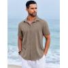 COOFANDY Men’s Beach Summer Shirts Linen Texture Shirts Short Sleeve Casual Button Down Shirt(Brown)
