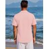 COOFANDY Men’s Beach Summer Shirts Linen Texture Shirts Short Sleeve Casual Button Down Shirt(Light Pink)