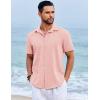 COOFANDY Men’s Beach Summer Shirts Linen Texture Shirts Short Sleeve Casual Button Down Shirt(Light Pink)