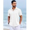 COOFANDY Men’s Beach Summer Shirts Linen Texture Shirts Short Sleeve Casual Button Down Shirt(White)