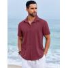 COOFANDY Men’s Beach Summer Shirts Linen Texture Shirts Short Sleeve Casual Button Down Shirt(Wine Red)