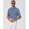 COOFANDY Mens Button Down Shirt Cotton Long Sleeves Dress Shirt Wrinkle Free Casual Plaid Shirt(Navy Blue Green Plaid)