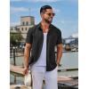 COOFANDY Men’s Button Down Shirts Casual Short Sleeve Linen Shirt Summer Beach Top with Pocket(Black)
