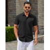 COOFANDY Men’s Button Down Shirts Casual Short Sleeve Linen Shirt Summer Beach Top with Pocket(Black)