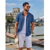 COOFANDY Men’s Button Down Shirts Casual Short Sleeve Linen Shirt Summer Beach Top with Pocket(Denim Blue)
