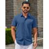 COOFANDY Men’s Button Down Shirts Casual Short Sleeve Linen Shirt Summer Beach Top with Pocket(Denim Blue)