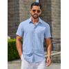 COOFANDY Men’s Button Down Shirts Casual Short Sleeve Linen Shirt Summer Beach Top with Pocket(Light Blue)