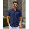 COOFANDY Men’s Button Down Shirts Casual Short Sleeve Linen Shirt Summer Beach Top with Pocket(Navy Blue)