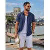 COOFANDY Men’s Button Down Shirts Casual Short Sleeve Linen Shirt Summer Beach Top with Pocket(Navy Blue)