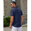 COOFANDY Men’s Button Down Shirts Casual Short Sleeve Linen Shirt Summer Beach Top with Pocket(Navy Blue)