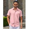 COOFANDY Men’s Button Down Shirts Casual Short Sleeve Linen Shirt Summer Beach Top with Pocket(Pink)