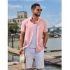 COOFANDY Men’s Button Down Shirts Casual Short Sleeve Linen Shirt Summer Beach Top with Pocket(Pink)