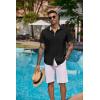 COOFANDY Mens Button Down Shirts Short Sleeve Casual Linen Shirts for Men Summer Beach Wedding Shirt(Black)