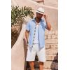 COOFANDY Mens Button Down Shirts Short Sleeve Casual Linen Shirts for Men Summer Beach Wedding Shirt(Light Blue)