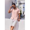 COOFANDY Mens Button Down Shirts Short Sleeve Casual Linen Shirts for Men Summer Beach Wedding Shirt(Pink)