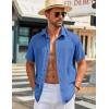 COOFANDY Mens Button Down Shirts Short Sleeve Casual Shirt Summer Beach Wedding Shirts(Blue)