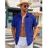 COOFANDY Mens Button Down Shirts Short Sleeve Casual Shirt Summer Beach Wedding Shirts(Deep Blue)