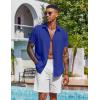COOFANDY Mens Button Down Shirts Short Sleeve Casual Shirt Summer Beach Wedding Shirts(Deep Blue)