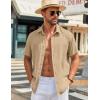 COOFANDY Mens Button Down Shirts Short Sleeve Casual Shirt Summer Beach Wedding Shirts(Light Khaki)