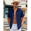 COOFANDY Mens Button Down Shirts Short Sleeve Casual Shirt Summer Beach Wedding Shirts(Midnight Blue)