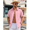 COOFANDY Mens Button Down Shirts Short Sleeve Casual Shirt Summer Beach Wedding Shirts(Pink)