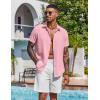 COOFANDY Mens Button Down Shirts Short Sleeve Casual Shirt Summer Beach Wedding Shirts(Pink)