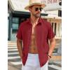 COOFANDY Mens Button Down Shirts Short Sleeve Casual Shirt Summer Beach Wedding Shirts(Wine Red)