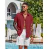 COOFANDY Mens Button Down Shirts Short Sleeve Casual Shirt Summer Beach Wedding Shirts(Wine Red)